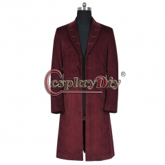 Cosplaydiy Doctor Who 4th Fourth Dr Cosplay Costume Trench Coat Dark Red