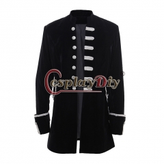 Men's Punk Steampunk Military Coat Jacket uniform-black velvet