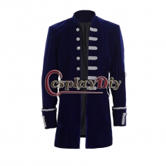 Men's Punk Steampunk Military Coat Jacket uniform-blue velvet