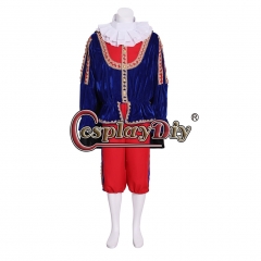 Cosplaydiy Medieval Tudor Elizabethan Cosplay Costume Suit Adult Mens Tudor Cloak Medieval Blue Red Costume