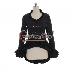 Cosplaydiy Womens Steampunk Tail Jacket Coat Gothic Black Lacing Jacket Costume