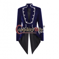 Cosplaydiy Medieval Men's Steampunk Tailcoat Jacket Velvet Gothic VTG Victorian Coat Costume