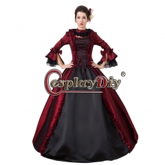 CosplayDiy Custom Made Wine Red Rococo Ball Gown Dress Marie Antoinette Princess Queen Party Dress