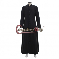 Cosplaydiy Roman Black Priest Cassock Robe Gown Clergyman Vestments Medieval Ritual Robe