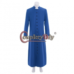 Cosplaydiy Roman Blue Priest Cassock Robe Gown Clergyman Vestments Medieval Ritual Robe