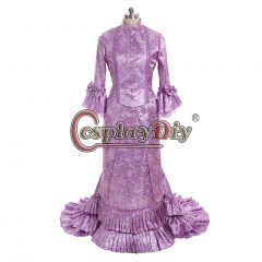 Cosplaydiy Purple French Duchess Civil War Bustle Dress Tartan Victorian Colonial Dresses Steampunk Gothic Bustle Gown