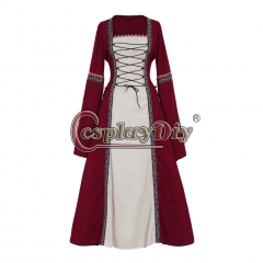 Cosplaydiy Adult's Red Fancy Dress Gothic Medieval Victorian Dress Ball Gown Dress Costume Cosplay for Carnival Party