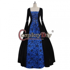 Cosplaydiy Medieval Renaissance black blue velvet dress Ball Gown Dress medieval cosplay dress custom made
