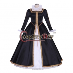 Cosplaydiy Victorian Queen Elizabeth Tudor Period Tudor dress cosplay costume Renaissance Tudor medieval black Gown Dress Costume