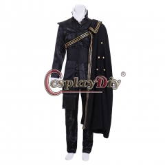 Cosplaydiy Tudor Elizabethan Mens Black outfit cosplay Costume Men's Costumes Medieval Renaissance black Gown with cape