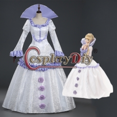 Cosplaydiy Aldnoah Zero Asseylum Vers Allusia Princess Cosplay Costumewhite and purple dress Halloween Women Adult Dress Custom Made