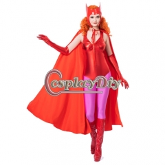Cosplaydiy Wanda Vision Scarlet Witch Wanda Cosplay Costume Wanda Maximoff cloak Outfit Red jumpsuit