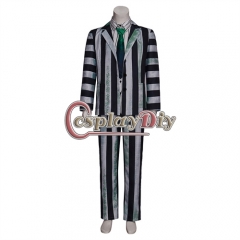 Beetlejuice Cosplay Costume Adult Black White Striped Suits Halloween Carnival Men's Outfits
