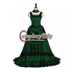 Movie Interview with the Vampire Cosplay Costume Gothic Victorian Green Satin Ball Gown Medieval Evening Dress
