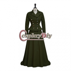 Medieval Retro Walking Dress Victorian Steampunk Gothic Green Skirt with Coat for Women Halloween Party Ball Gown