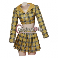 Clueless Cher Cosplay Costume Women Yellow Plaid Uniform Crop Jacket JK Skirt Suit Halloween Party School Uniform Outfits