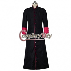 Medieval Men's Red Sleeve Black Robe Priest Costume Roman Altar Server Cassock Single Breasted Missionary Costume