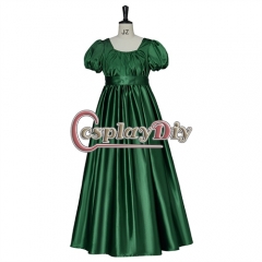 Vintage Green Regency Era Dress Medieval Victorian High Waistline Ball Gown Bridgerton Cosplay Costume