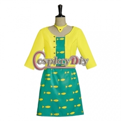 Anime Princess Carolyn Cosplay Costume Women's Yellow Coat Green Dress with Choker Halloween Carnival Suits