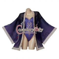 Genshin Impact Keqing Role Play Bodysuit Kimono Suits Women Cover Up Cloak Bikini Swimwear for Halloween Costume