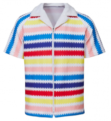 ILLUSIONCOS Movie Ken Cosplay  Costume 2023 Ken Rainbow Shirt Costume Wocloey Allan Striped Shirt With Fleece Collar 80s Button Down Beach Shirts