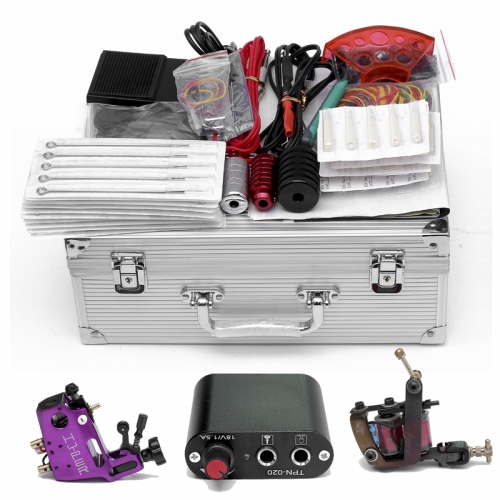 Complete Tattoo Kits Body Art Tattoo Rotary Tattoo Machine Gun Tattoo Needle Nozzle & Aluminum Box