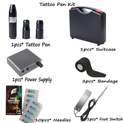 Professional Complete  Tattoo Pen Machine kit  With Powe Supply Foot Switch