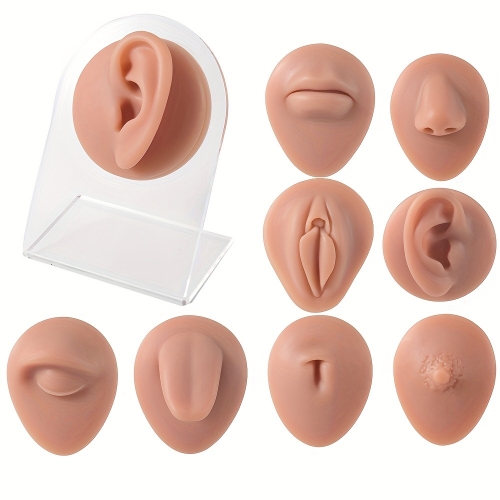 Ear Piercing Kit Nose Tongue Model, 3D Flexible Simulation Ear Model Body Piercing Practice Model Silicone Nose Safety Pierce Tool for Novice