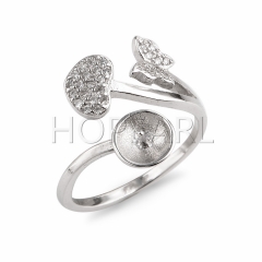 Heart and Butterfly Ring Zircon 925 Sterling Silver Pearl Settings