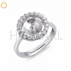 SSR237 Round Face Ring CZ Pearl Findings Engagement Wedding Band 925 Silver