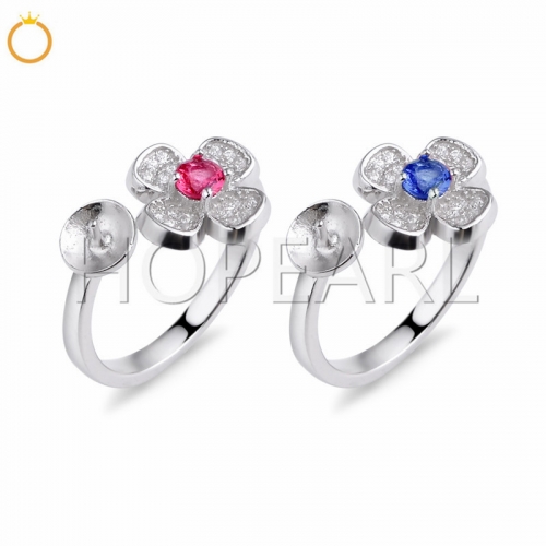 SSR244 Flower Jewelry Settings CZ 925 Silver DIY Pearl Ring Mounts for Girls