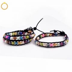 FPB257 Handmade Jewellery Leather Wrap Bracelet Multicolor Freshwater Pearl Bracelet