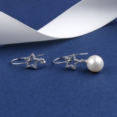 SSE211 Star with Little Heart Earrings 925 Silver Pearl Findings