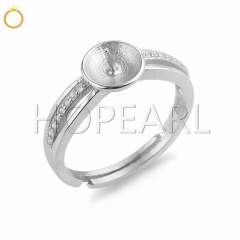 SSR122 Ring Pearl Semi Mount Middle Layer Paved Zircon 925 Silver