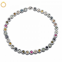 FPN270 Multicolor Freshwater Pearls Necklace Black Hematite Beaded 18 Inch