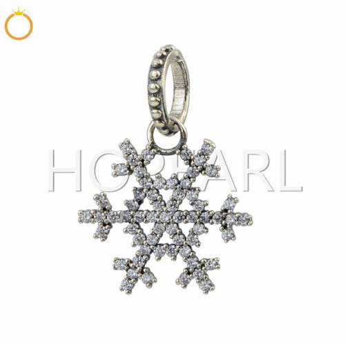 LHB01 Retro Style Large Hole Beads 925 Silver CZ Snowflake Charms Fit Bracelet DIY Jewelry