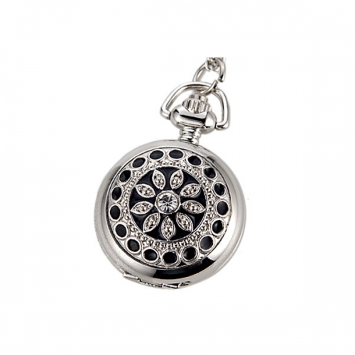 WAH155 Black Enamel Pendant Necklace Quartz Watch Locket Style