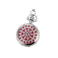 WAH153 Red Enamel Quartz Movement Pendant Necklace Watch for Girls Women