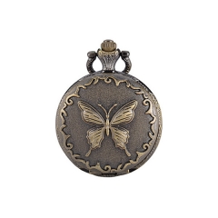 WAH92 Cute Antique Butterfly Pendant Small Quartz Necklace Watch