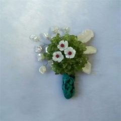 BRH126 Flowers Designs Turquoise with Peridot Chips Stone and White Baroque Pearls Jewellery Brooch