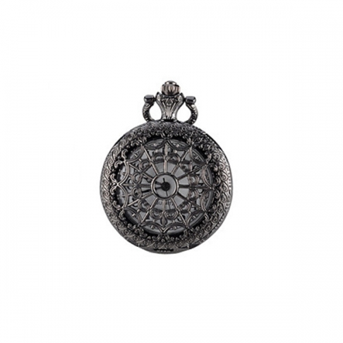 WAH101 Quartz Pocket Watch Black Vintage Hollow Steampunk Necklace Pendant