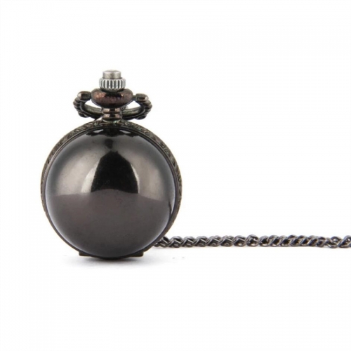 WAH231 Plain Black Pocket Watch Small Ball Shape Pendant Necklace