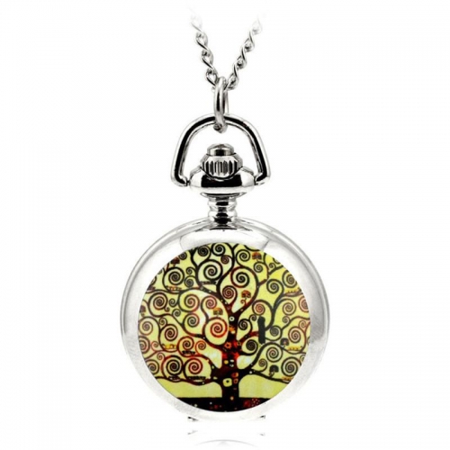 WAH857 Wishing Tree Quartz Pocket Watch Necklace Pendant Silver Chain