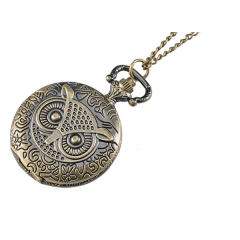 WAH674 Owl Antique Bronze Quartz Pocket Watch Necklace Chain