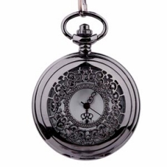 WAH121 Steampunk Retro Vintage Black Quartz Pocket Watch