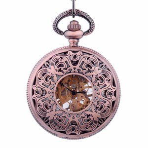 WAH277 Red Copper Hollow Antique Mechanical Pocket Watch