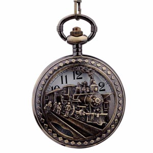 WAH775 Vintage Bronze Steam Train Mens Quartz Pocket Watches