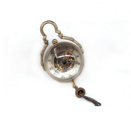 WAH287 Steampunk Transparent Glass Ball Mechanical Bronze Pocket Watch Necklace