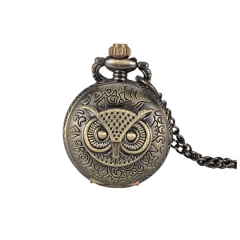 WAH293 Owl Bronze Small Vintage Pocket Watch Necklace