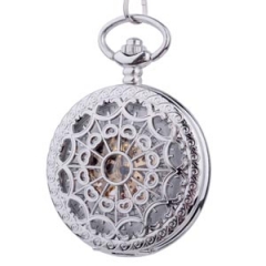 WAH191 Heart Shape Spider Web Silver Hollow Skeleton Mechanical Pocket Watch